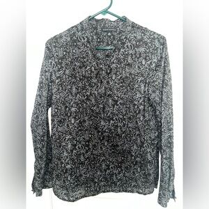 Banana Republic Women long sleeve shirt black with prints medium elegant